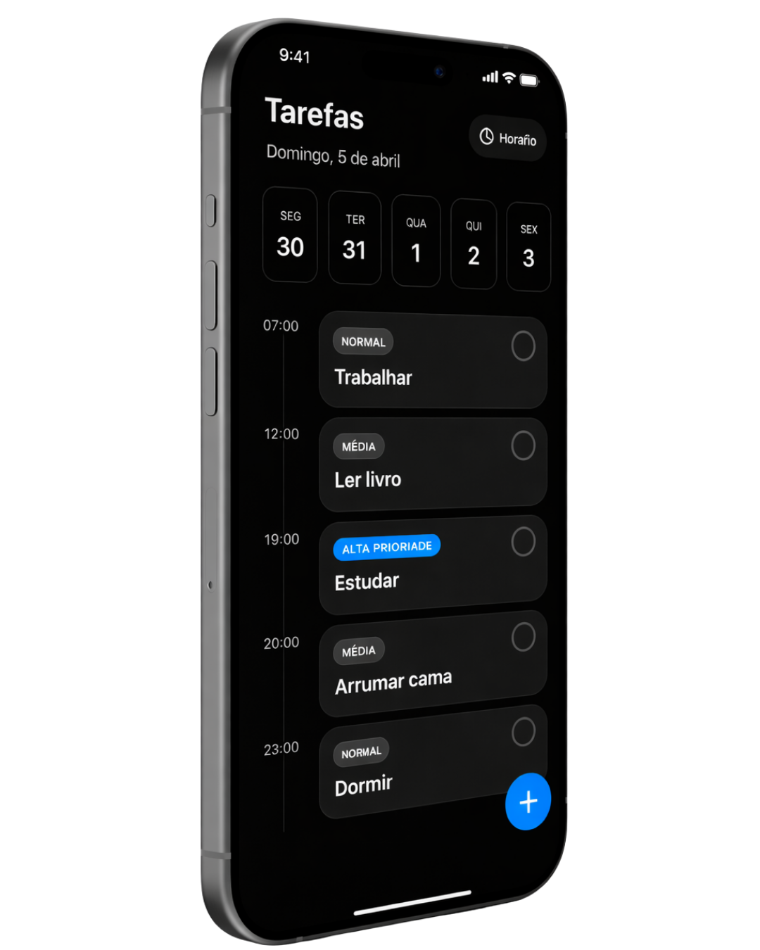 Tela de tarefas do app Orbe